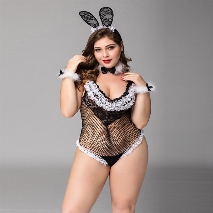Large Pajamas Pajamas Bunny Girl Cute One Piece Pajamas Mesh Black Lace Sex Lingerie